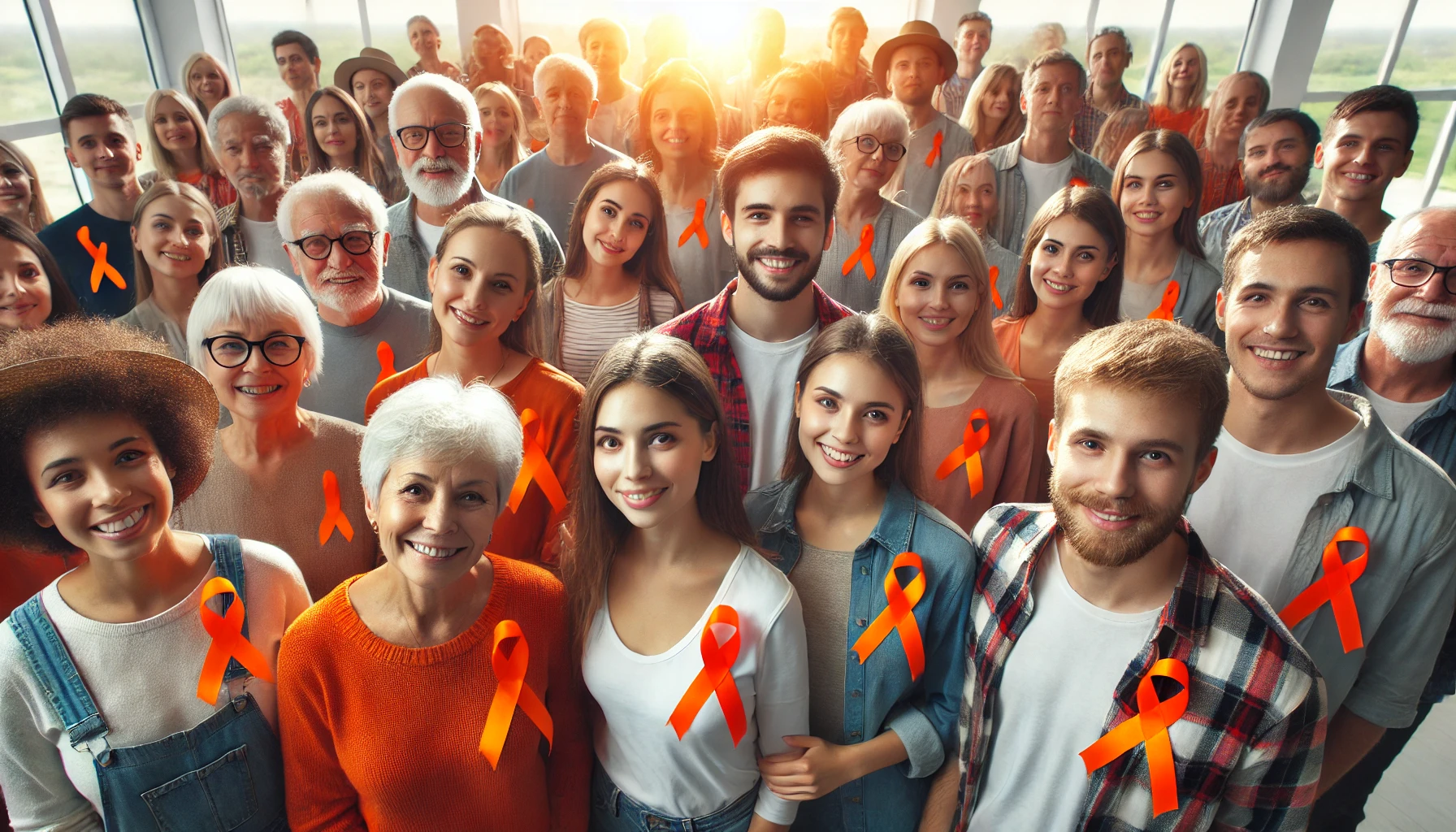 Menschen mit orangen Schleifen